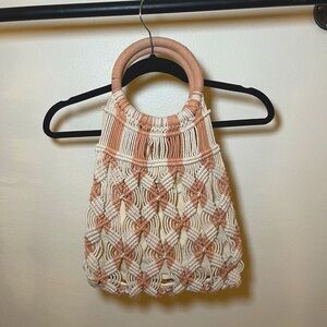 Cost Plus World Market Cream and Tan Macramé Bag